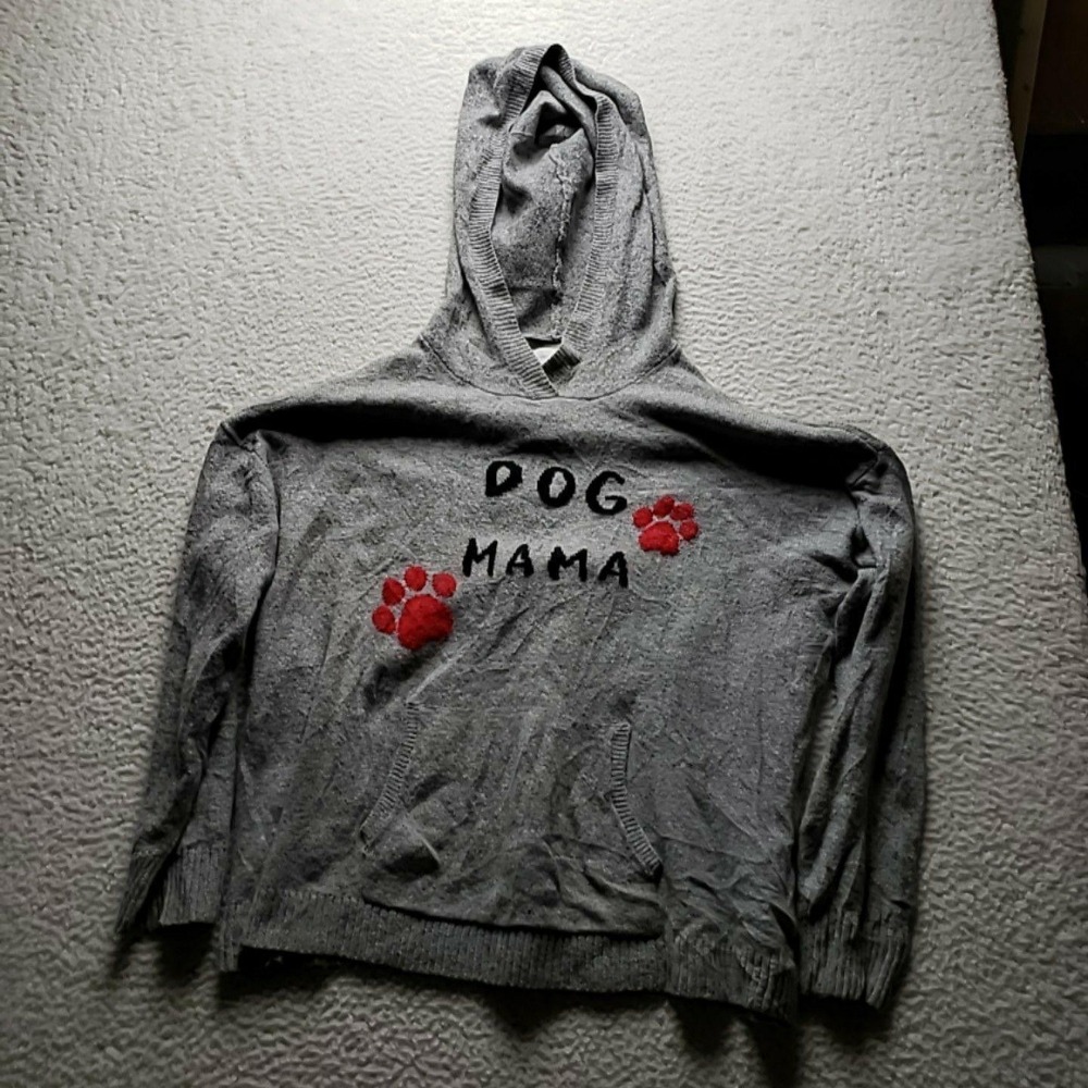 Lou & Grey Sweater Womens XXL Gray Hooded Dog Mama Paw Print Long Sleeve Knit